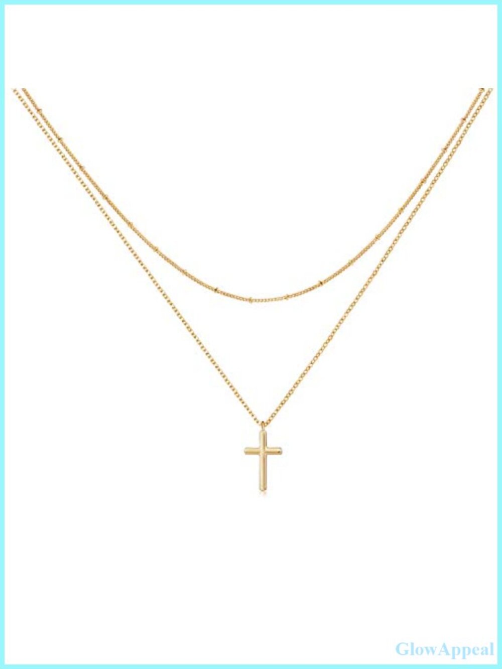 14k Gold Plated Layered Cross Necklace Dainty Double Layer Pendant